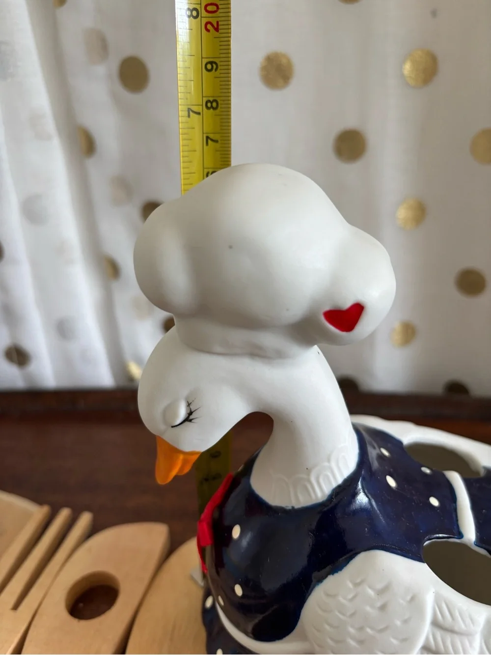 Vintage Giftco ceramic Goose Utensil/Potpourri Holder 80s NIB Polka Dots Hearts